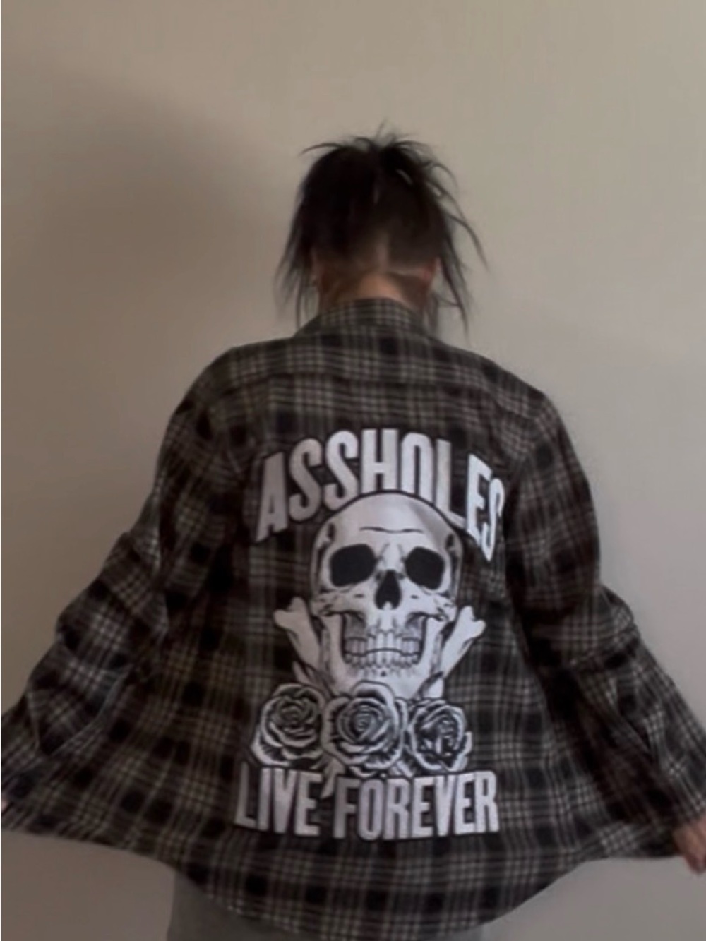 ALF Plaid Button-Down Shirt Jacket in Black and Gray. Grunge